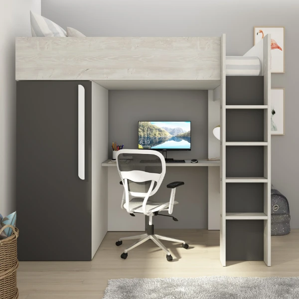 Hoogslaper Bo9 90x200 Cm Met Bureau & Kast - Antraciet 5 Hoogslaper Bo9 90x200 Cm Met Bureau & Kast - Antraciet - Afbeelding 5