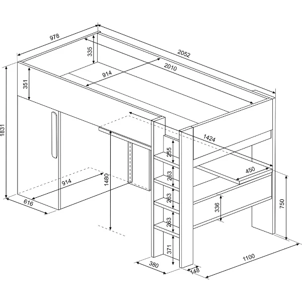 Hoogslaper Bo9 90x200 Cm Met Bureau & Kast - Antraciet 3 Hoogslaper Bo9 90x200 Cm Met Bureau & Kast - Antraciet - Afbeelding 3