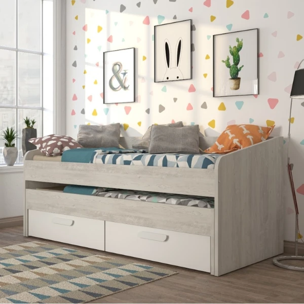 Bed Bo12 Met Onderschuifbed En Lades- Wit 1 Bed Bo12 Met Onderschuifbed En Lades- Wit