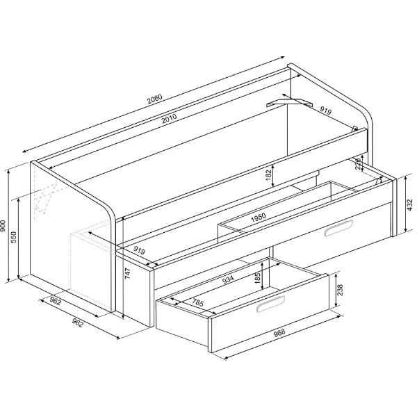Bed Bo12 Met Onderschuifbed En Lades- Wit 4 Bed Bo12 Met Onderschuifbed En Lades- Wit - Afbeelding 4