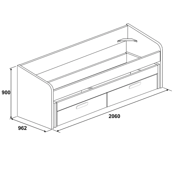 Bed Bo12 Met Onderschuifbed En Lades- Wit 2 Bed Bo12 Met Onderschuifbed En Lades- Wit - Afbeelding 2