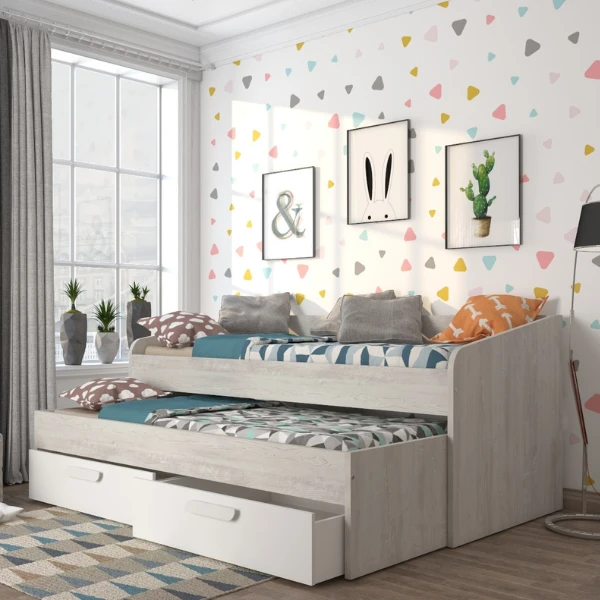 Bed Bo12 Met Onderschuifbed En Lades- Wit 3 Bed Bo12 Met Onderschuifbed En Lades- Wit - Afbeelding 3