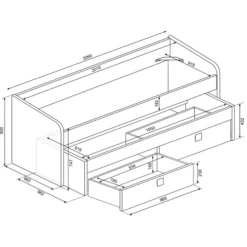 Bed Bo12 Met Onderschuifbed En 2 Lades - Blauw -Kinderkamer Meubelen Ontwerp zonder titel 2022 11 02T163607.356 697b