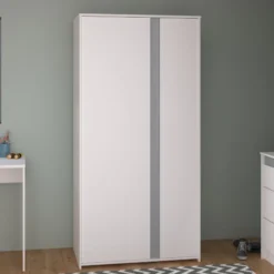 Kledingkast Rue Met 2 Deuren - Wit/grijs Of Wit/roze