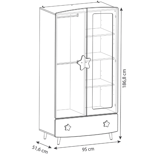 Kleerkast Stellar | 95 X 51,6 X 186,8 Cm | Melaminecoating 2 Kleerkast Stellar | 95 X 51,6 X 186,8 Cm | Melaminecoating - Afbeelding 2