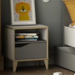 Nachtkastje Gerry-lichtgrijs/mat Wit/Kronberg Eik