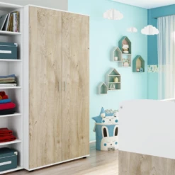 Kleerkast Halula 2 Deuren 1 Kledingroede En 2 Legplanken-eik/wit