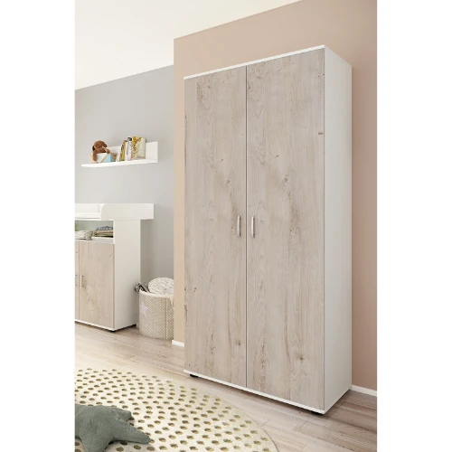 Kleerkast Halula 2 Deuren 1 Kledingroede En 2 Legplanken-eik/wit 3 Kleerkast Halula 2 Deuren 1 Kledingroede En 2 Legplanken-eik/wit - Afbeelding 3