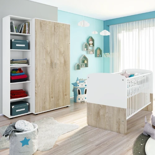 Kleerkast Halula 2 Deuren 1 Kledingroede En 2 Legplanken-eik/wit 2 Kleerkast Halula 2 Deuren 1 Kledingroede En 2 Legplanken-eik/wit - Afbeelding 2