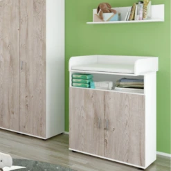 Commode Halula Met Luierplank En Wandplank-eik/wit