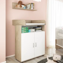 Commode Halula Met Luierplank En Wandplank-wit/eik