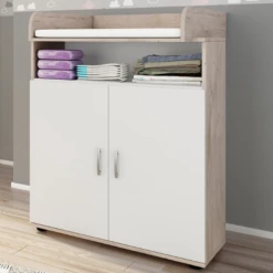 Commode Halula Met Luierplank En Wandplank-wit/eik -Kinderkamer Meubelen Ontwerp zonder titel 2023 08 31T083419.490 ffb5