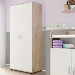 Kleerkast Halula 2 Deuren 1 Kledingroede En 2 Legplanken-wit/eik -Kinderkamer Meubelen Ontwerp zonder titel 2023 08 31T084530.495 1 f4ab
