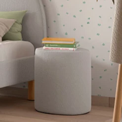 Nachttafeltje / Poef Maeva 41x41cm - Grijze Bouclé Stof