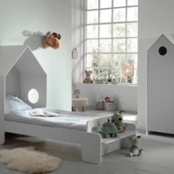 Bedhuisje 90x200 Cm (incl. Lattenbodem) En Kleerkast Casami-grijs/wit