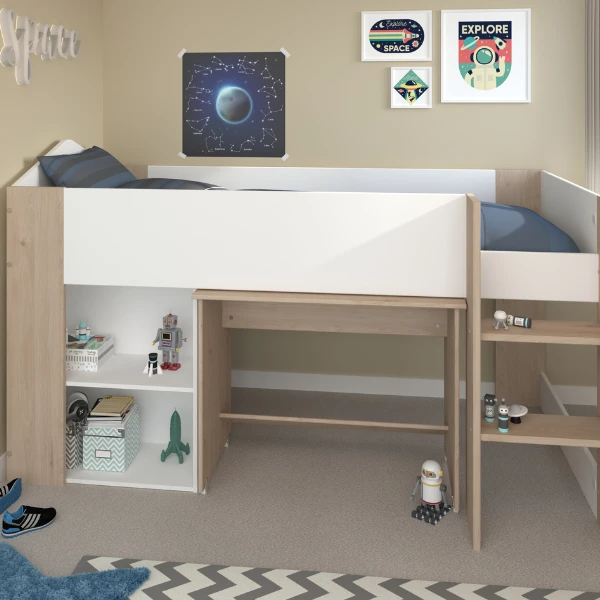 Halfhoogslaper Shelby 90x200 - Wit/eik 3 Halfhoogslaper Shelby 90x200 - Wit/eik - Afbeelding 3