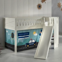 Halfhoogslaper Scottie 90x200 Cm Met Glijbaan En Politie-speelgordijn-wit