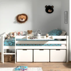 Halfhoogslaper Pip 90x200 Cm Met 3 Lades En 1 Hangplank-wit