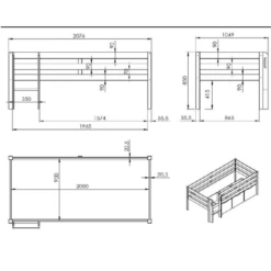 Halfhoogslaper Pip 90x200 Cm Met 3 Lades En 1 Hangplank-wit -Kinderkamer Meubelen Ontwerp zonder titel 2023 10 18T134950.941 1750