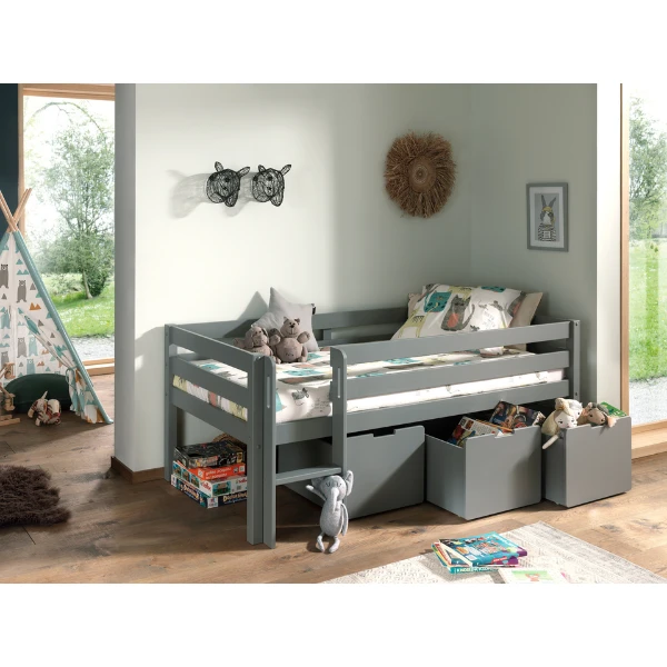 Halfhoogslaper Pip 90x200 Cm Met 3 Lades En 1 Hangplank-grijs 2 Halfhoogslaper Pip 90x200 Cm Met 3 Lades En 1 Hangplank-grijs - Afbeelding 2