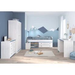 Kinderkamerset Smoozy | Kajuitbed, Bureau, Commode, Nachtkastje, Kledingkast | Wit