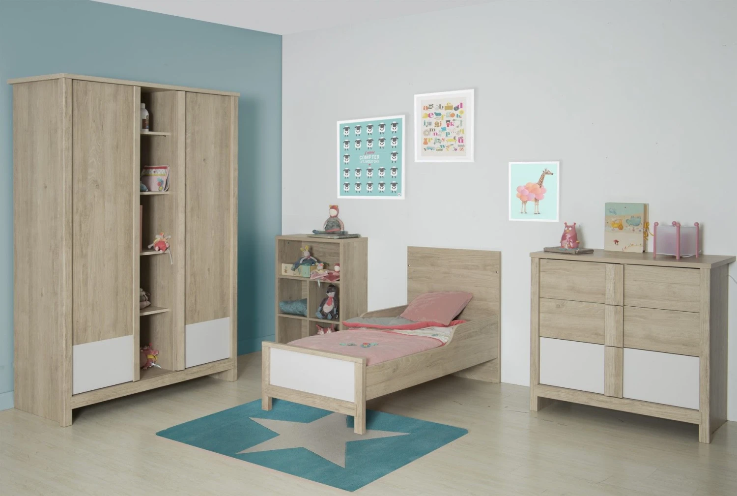 Commode Otto 3 Lades - Kastanje/wit 2 Commode Otto 3 Lades - Kastanje/wit - Afbeelding 2