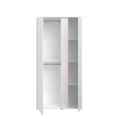 Kledingkast Rue Met 2 Deuren - Wit/grijs Of Wit/roze -Kinderkamer Meubelen PIROUETTE 2150 AR2P ROSE OUV F 5326