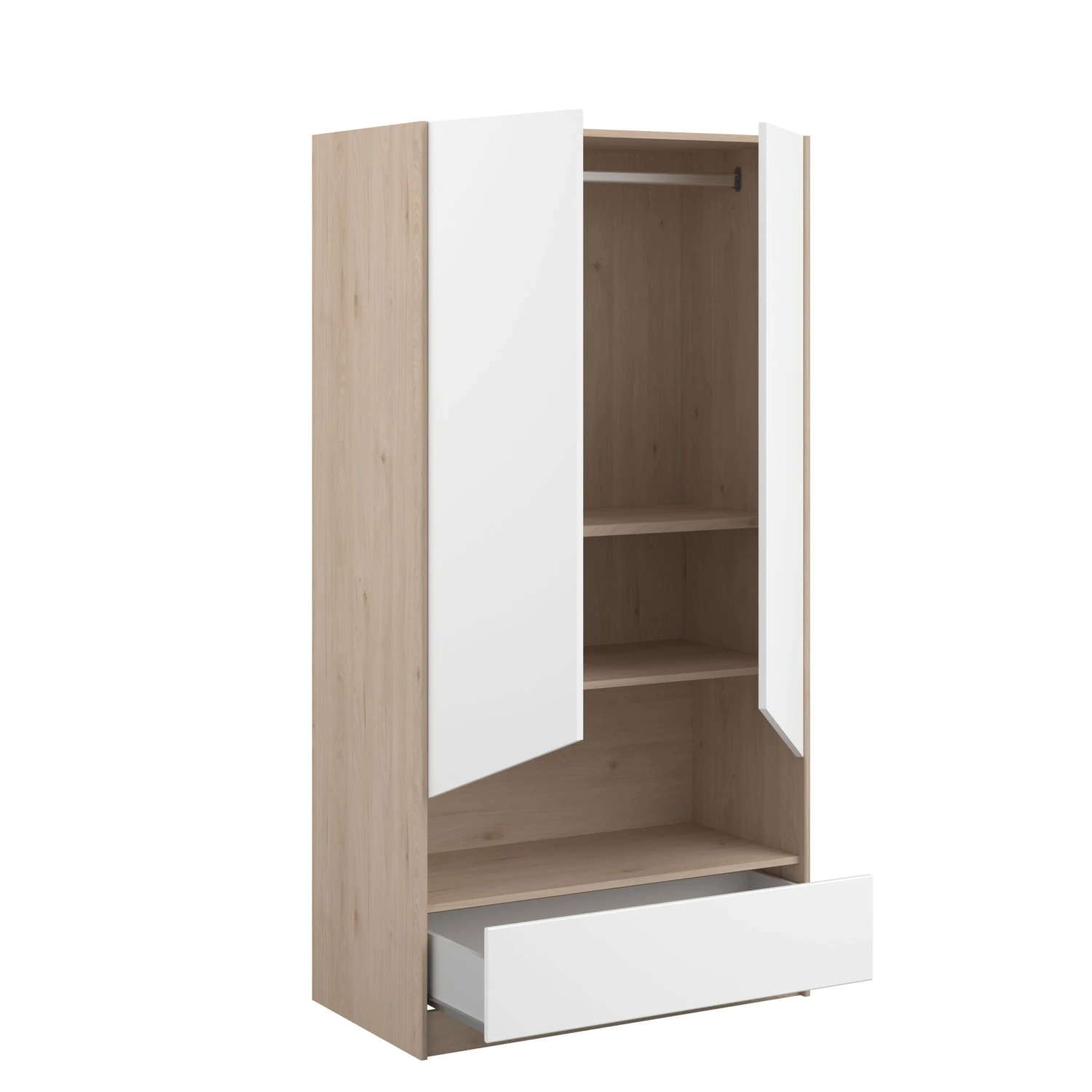 Kledingkast Shelby Met 2 Deuren - Eik/wit 12 Kledingkast Shelby Met 2 Deuren - Eik/wit - Afbeelding 12