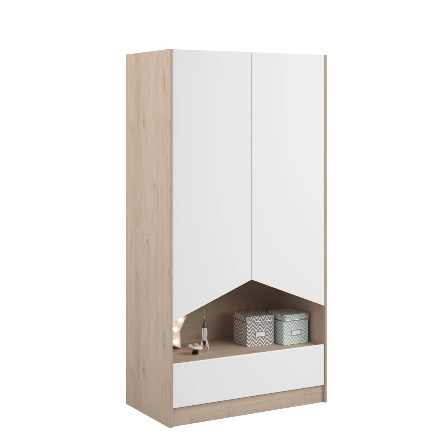 Kledingkast Shelby Met 2 Deuren - Eik/wit 11 Kledingkast Shelby Met 2 Deuren - Eik/wit - Afbeelding 11