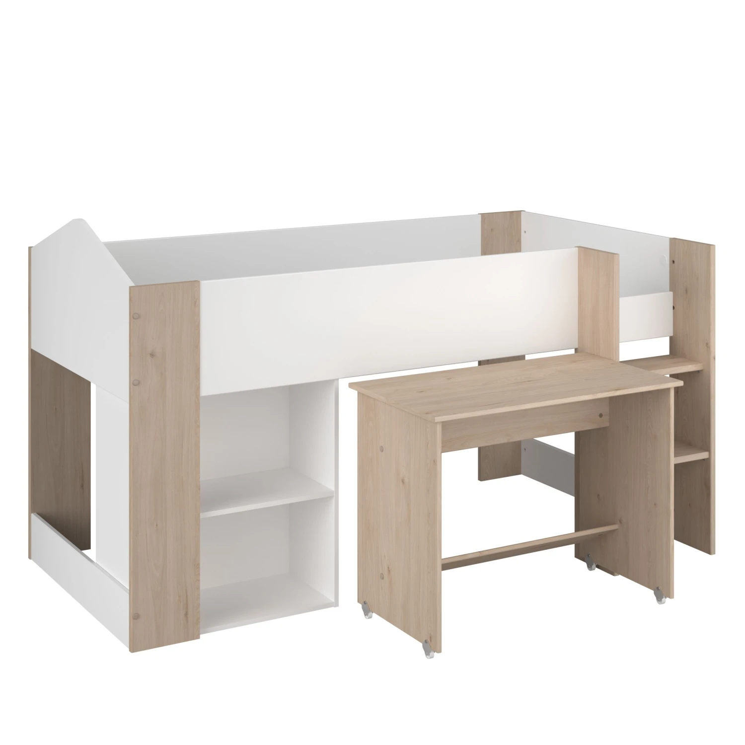 Halfhoogslaper Shelby 90x200 - Wit/eik 14 Halfhoogslaper Shelby 90x200 - Wit/eik - Afbeelding 14