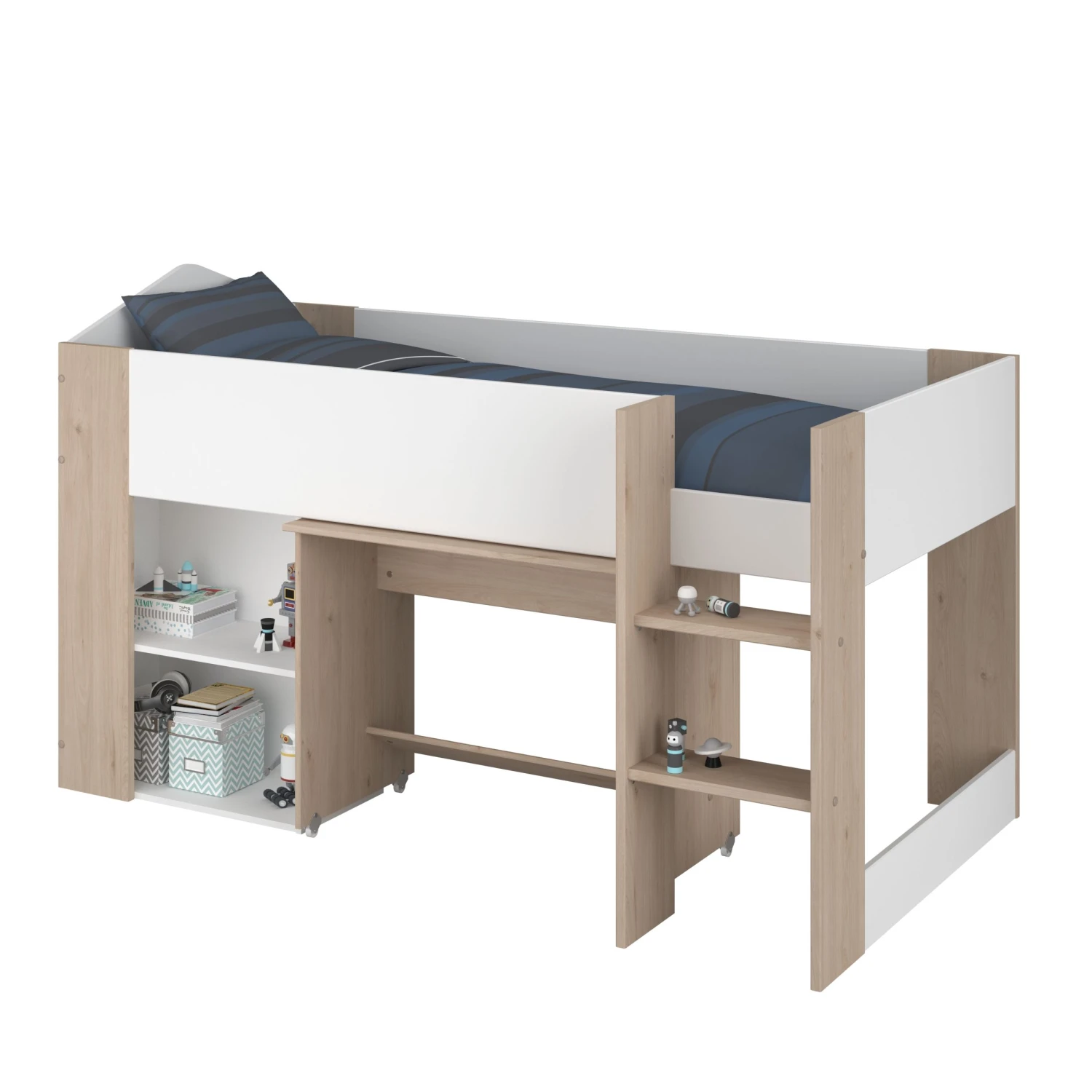 Halfhoogslaper Shelby 90x200 - Wit/eik 11 Halfhoogslaper Shelby 90x200 - Wit/eik - Afbeelding 11