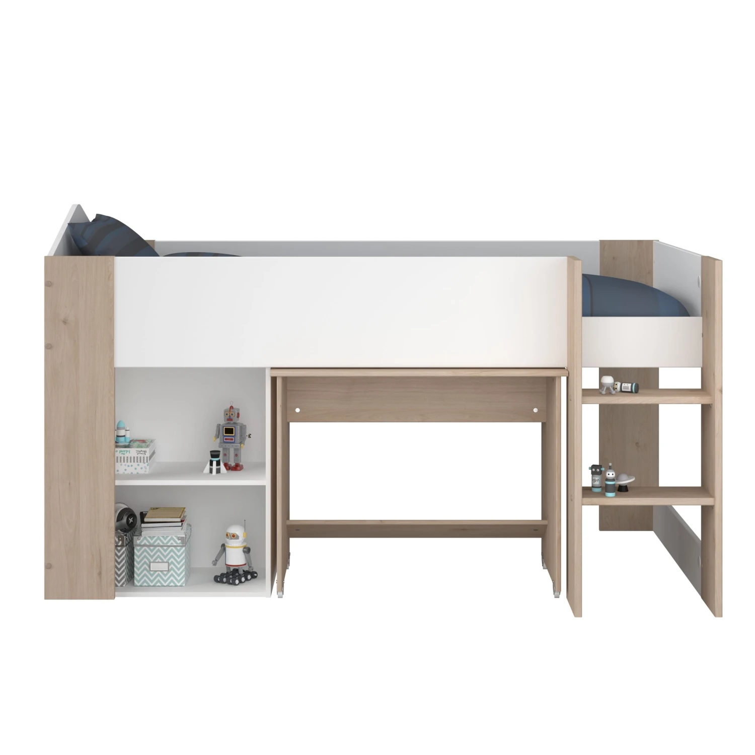 Halfhoogslaper Shelby 90x200 - Wit/eik 15 Halfhoogslaper Shelby 90x200 - Wit/eik - Afbeelding 15