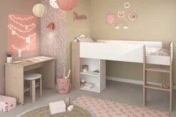 Halfhoogslaper Shelby 90x200 - Wit/eik 20 Halfhoogslaper Shelby 90x200 - Wit/eik -Kinderkamer Meubelen SHELTER FILLE 2400 COMB OUV b560