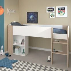 Halfhoogslaper Shelby 90x200 - Wit/eik