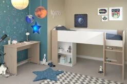 Halfhoogslaper Shelby 90x200 - Wit/eik 19 Halfhoogslaper Shelby 90x200 - Wit/eik -Kinderkamer Meubelen SHELTER GARCON 2400 COMB OUV SSCHAI b61c