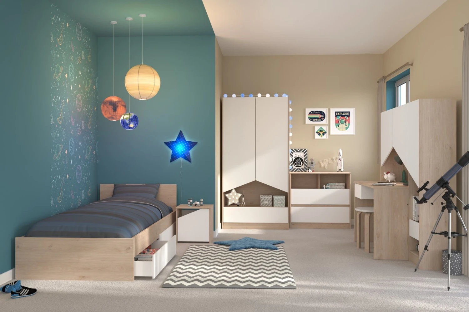 Eenpersoonsbed Shelby 90x190 - Eik - Afbeelding 5