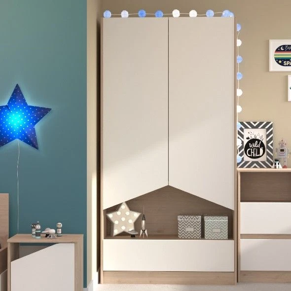 Kledingkast Shelby Met 2 Deuren - Eik/wit 1 Kledingkast Shelby Met 2 Deuren - Eik/wit