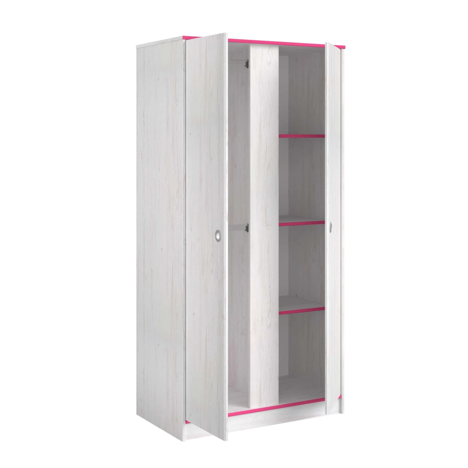 Kledingkast Smoozy 90cm 2 Deuren - Wit/roze Of Wit/blauw 4 Kledingkast Smoozy 90cm 2 Deuren - Wit/roze Of Wit/blauw - Afbeelding 4