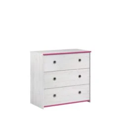 Commode Smoozy 79cm Met 3 Lades - Wit/roze Of Wit/blauw