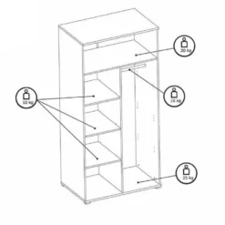 Kledingkast Soma 2 Deuren -Kinderkamer Meubelen Soma kk 100cm binnenverdeling 4808