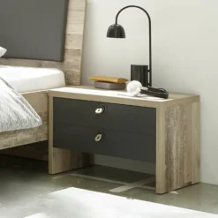 Nachtkastje Moleskin Met 2 Lades - Antraciet/old Style