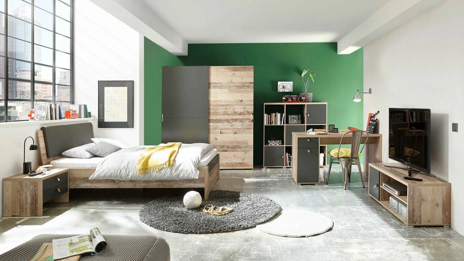 Nachtkastje Moleskin Met 2 Lades - Antraciet/old Style 2 Nachtkastje Moleskin Met 2 Lades - Antraciet/old Style - Afbeelding 2