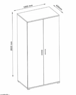 Kledingkast Soma 2 Deuren -Kinderkamer Meubelen soma kk100cm lijntekening 2c1c scaled